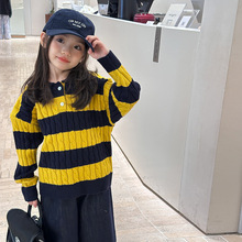 艾摩贝贝中大小女童韩版休闲POLO翻领毛衣洋气撞色麻花针织衫