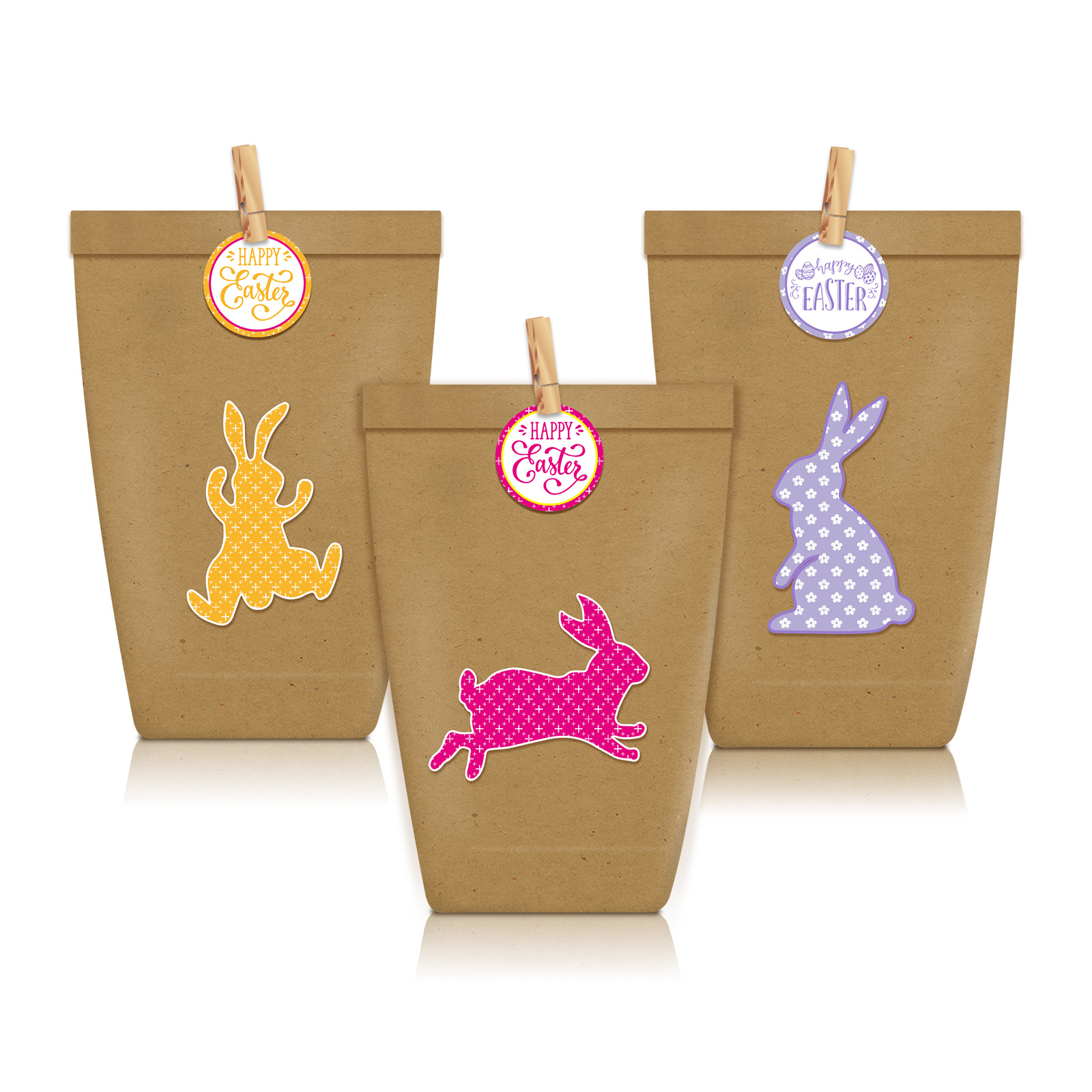 LB073 Amazon Pascua color etiqueta independiente conejo color primario papel Kraft fiesta regalo caramelo bolsa de papel