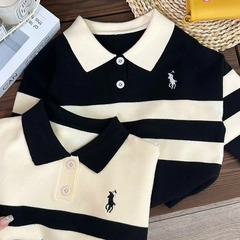 2024 Autumn New Collection Trendy Children's Collared Striped Sweater Boys' and Girls' Casual Polo Shirt