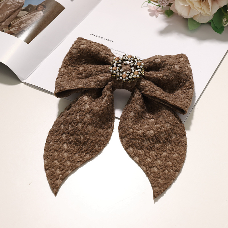 Autumn And Winter Simple Hairpin Rhinestone Pearl Fabric Hair Accessories Bow Hairpin display picture 6