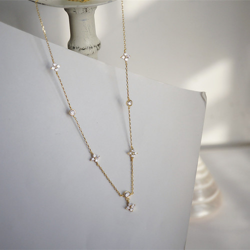Korean version S925 silver lucky four-leaf clover necklace, cool style, high-end clavicle chain, long temperament tassel necklace for women