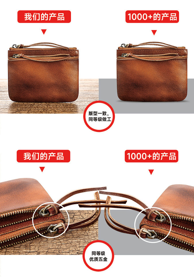 Ví đựng tiền xu da thật phong cách retro, da bò lớp một thuộc thực vật, kiểu dáng nhỏ gọn — nâu chi tiết 14