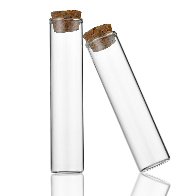 Botella de Tubo Transparente de boca recta de 22mm con botella de corcho a la deriva botella de vidrio sellada botella de deseos botella de dulces de té de flor de madera de agarwood