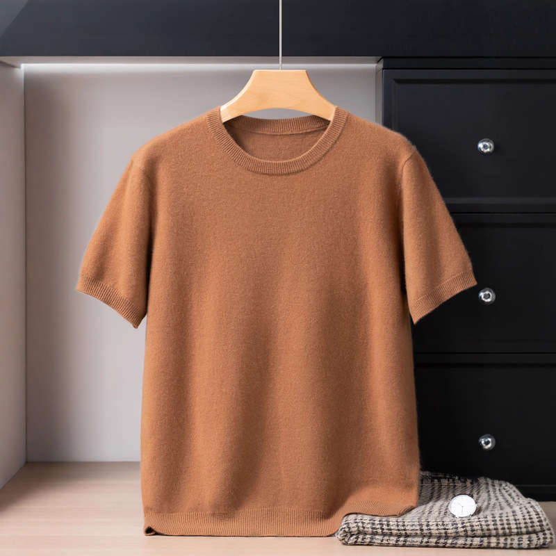 Baby-Like Cashmere Knitwear 100% Pure Cashmere Short-Sleeved Men's Round Neck Pullover Half-Sleeved Knitwear Knitwear Baby-Like Cashmere Knitwear 100% Pure Cashmere Short-Sleeved Men's Round Neck Pullover Half-Sleeved Knitwear Knitwear