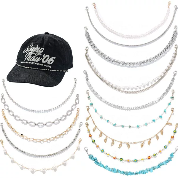 European and American Cross-Border Jewelry, Fashionable and Personalized Pearl and Rhinestone Chain, Hat Chain, Versatile Hat Accessories, Same Style for Men and Women