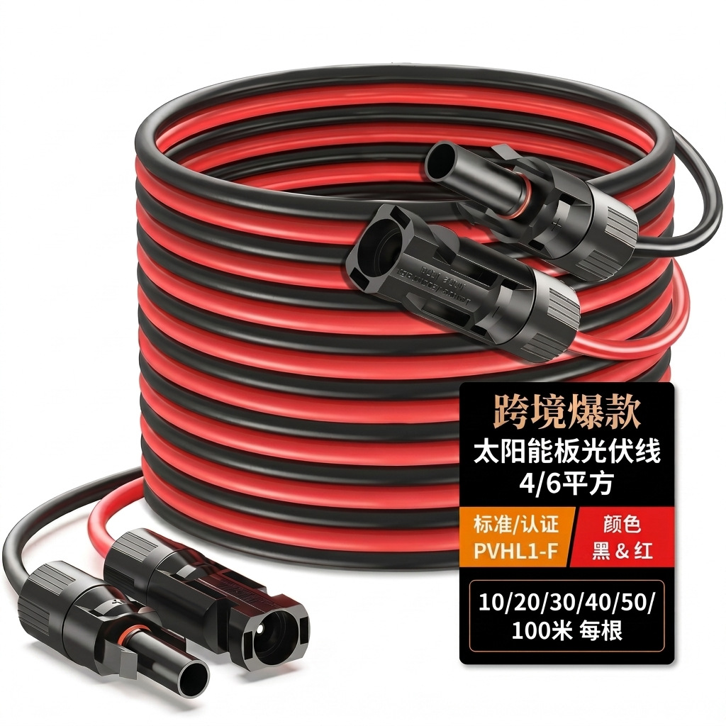 Comercio exterior línea de extensión de panel solar fotovoltaico 4 cuadrado / 10 AWG rojo y negro un conjunto de conectores MC4 Amazon transfronterizo
