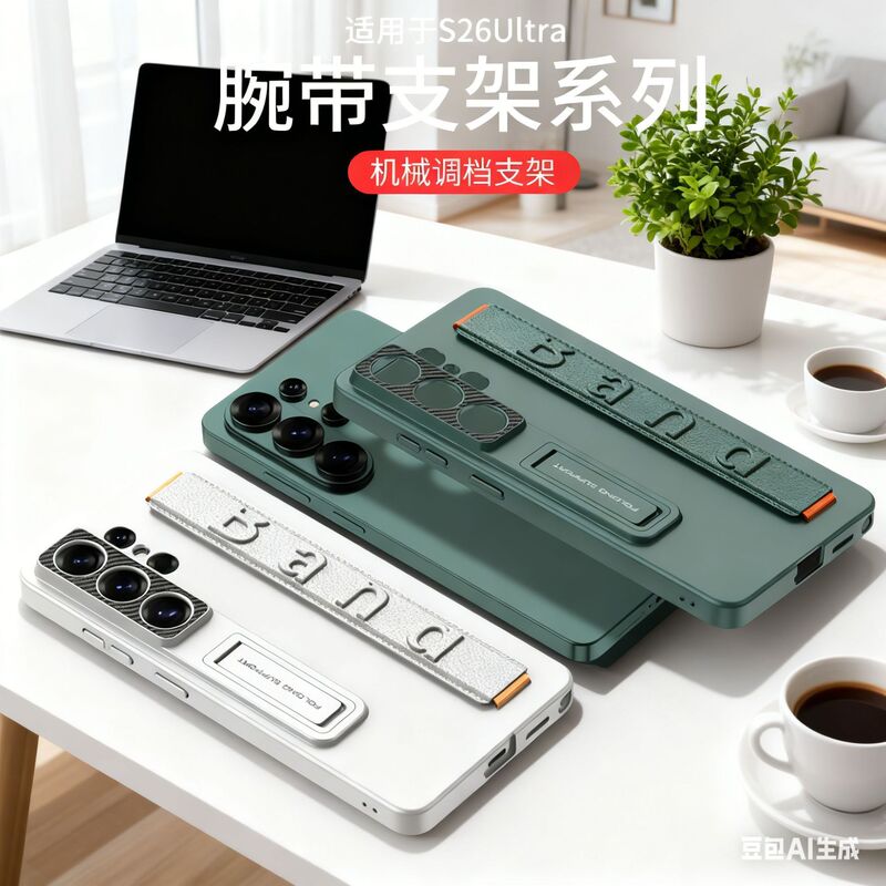 Suitable for Samsung S26Ultra Mobile Phone Case, Ultra-Thin Stand, Elastic Wrist Strap, All-Inclusive S25/S24 Anti-Fall Protective Case