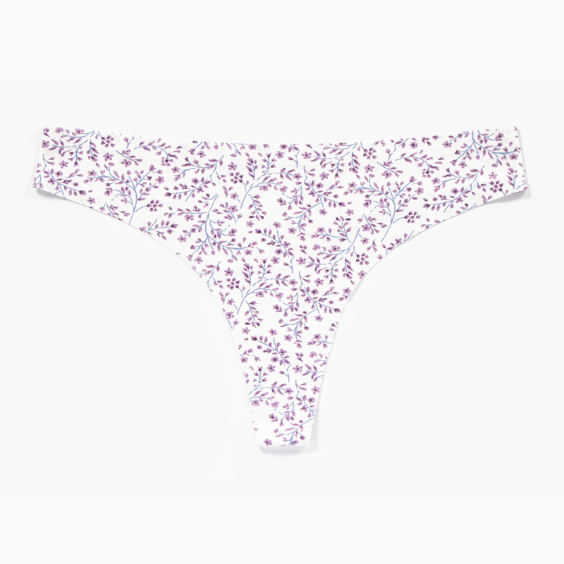 Comercio exterior transfronterizo Fábrica Ropa interior europea y americana de nylon adhesivo para mujer impreso transpirable de secado rápido cintura baja Seda de hielo Tanga sin costuras