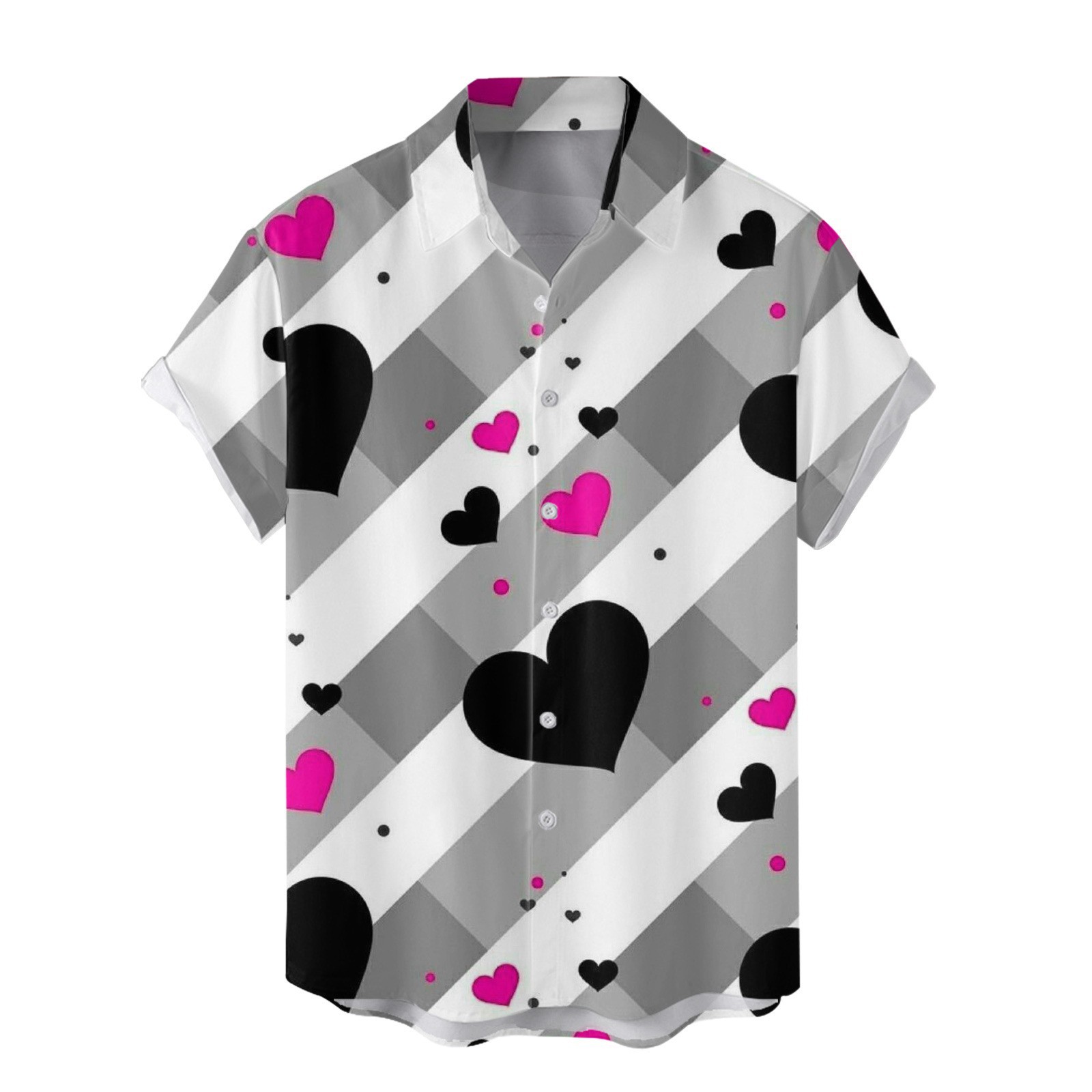 Camisas nuevas para hombres de comercio exterior europeo y americano transfronterizo Serie del día de San Valentín Camisa casual de manga corta con estampado digital 3D