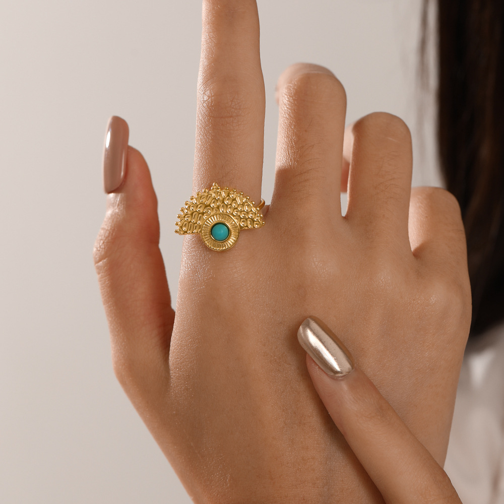 Fashion Geometric Stainless Steel Plating Natural Stone Open Ring 1 Piece