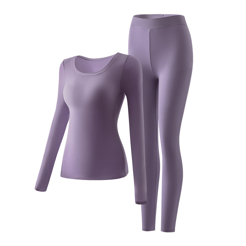 Otoño y invierno ropa interior cálida ácido hialurónico ropa de belleza de la piel taza fija sin marca alta elástica base chaqueta de manga larga pantalones largos set