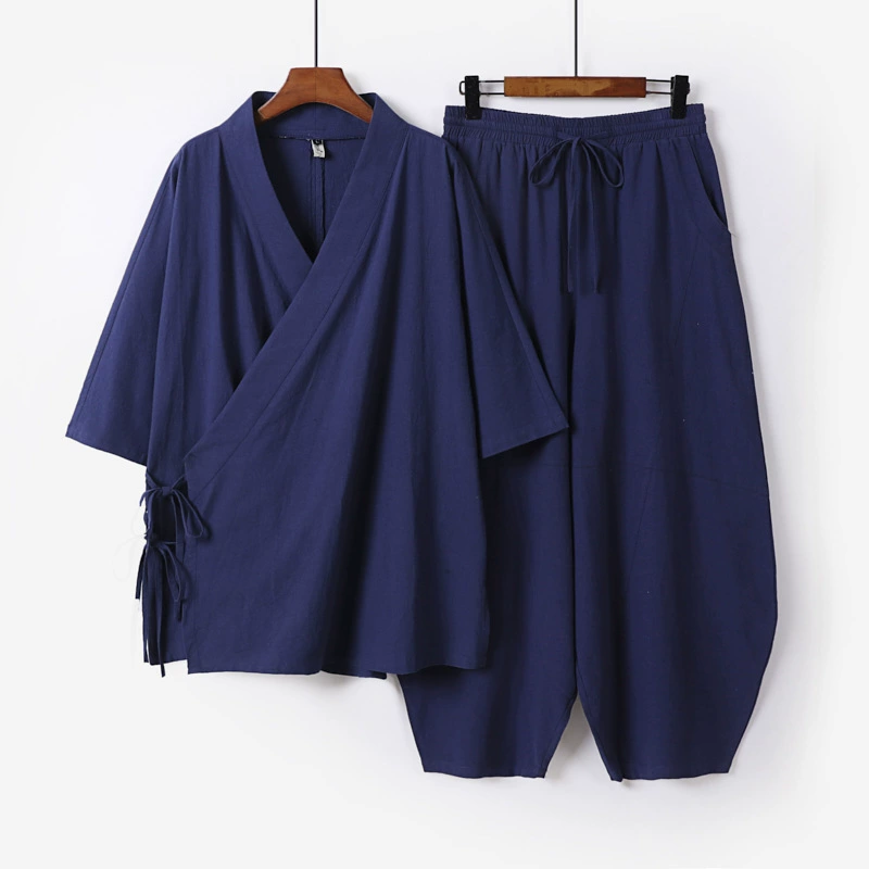 Autumn retro set, plus size, cotton and linen, with sleeve, loose fit