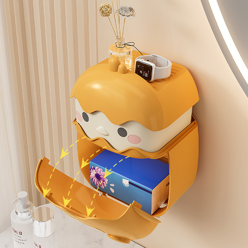 クリエイティブ壁掛けティッシュボックスパンチフリーバスルームリビングルーム収納ボックストイレチキン漫画ティッシュボックス卸売|undefined