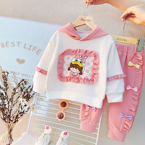 Girls' Autumn Clothes Hooded Sweatshirt and Pants Two-Piece Set Autumn Baby Casual Korean Version Children's Clothing Children's Long-Sleeved Suit 2002 