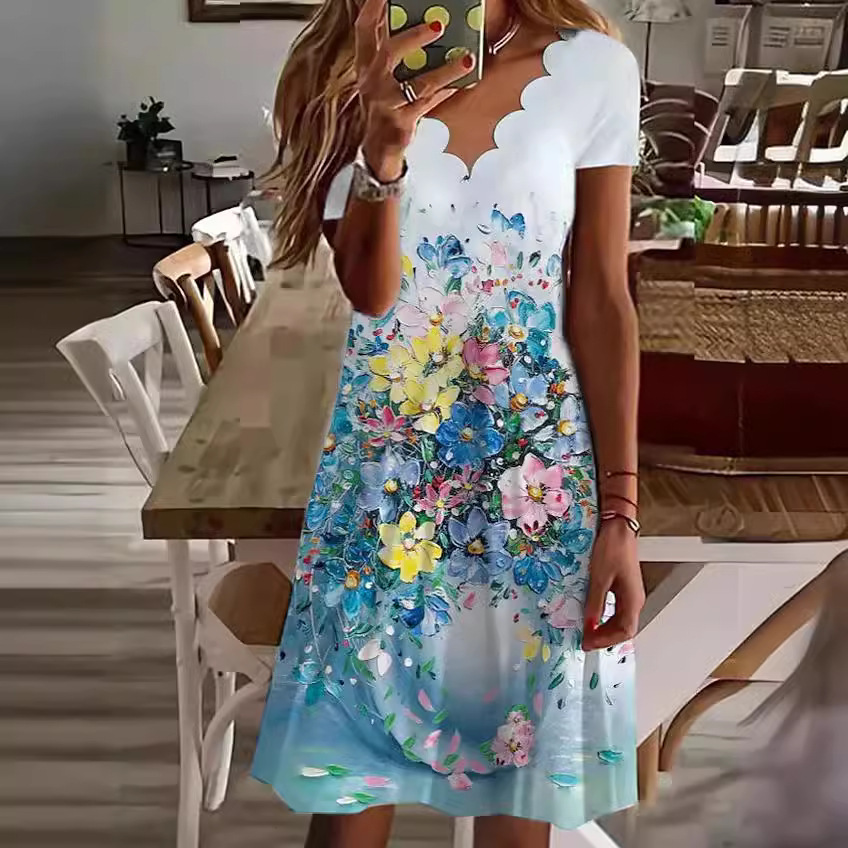 , Wish, , Independent Stores: New Summer European And American Women's Clothing, Digital Print V-neck_ecoleips.com