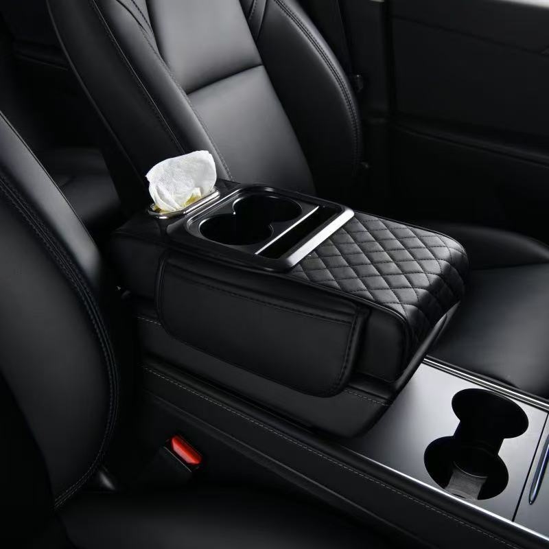 Universal Car Armrest Box Pad Universal Car-mounted Tissue Box Cup Holder 4-in-1 (Armrest box pad) - black