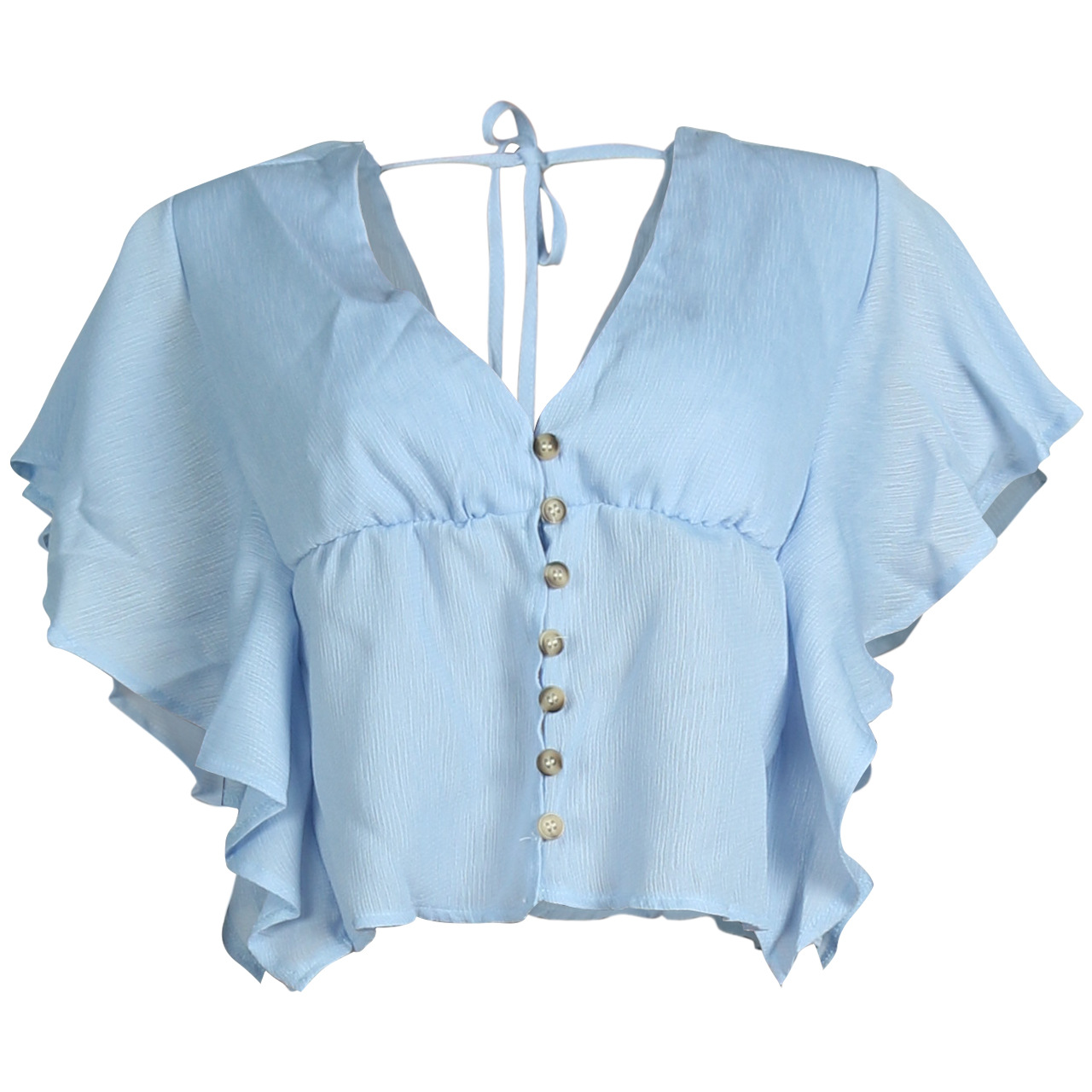 Loose V-neck Ruffle Short Sleeve Shirt nihaostyles clothing wholesale NSYDY86946