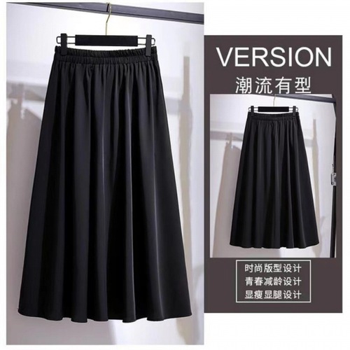 Large black spring and autumn high-waisted A-line semi-slip dress for women, medium-length pleated base dress, fairy dress for large size women, wholesale