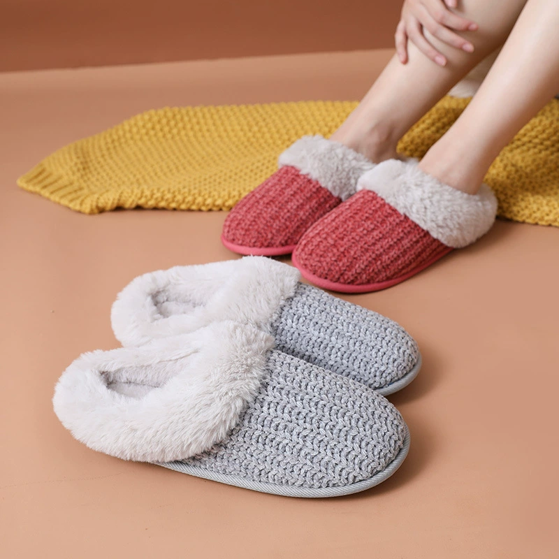 Зимние утолщенные хлопковые тапочки плюшевые на флисовой подкладке теплые домашние тапочки на толстой подошве шерстяные вязаные парные хлопковые тапочки с закрытым носком