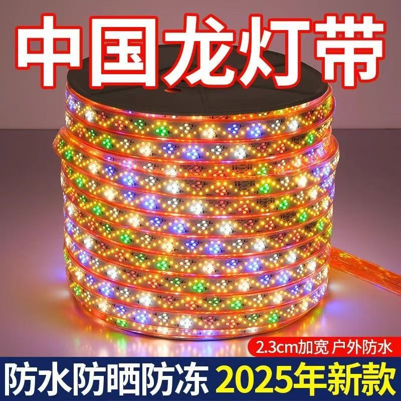220V Chinese Dragon Lights with Colorful Flowing Lights, Outdoor Waterproof Neon Lights, Led Light Strips for Spring Festival Atmosphere