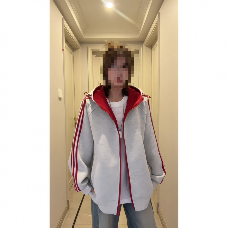 撞色条纹连帽开衫卫衣男秋季高级感美式休闲运动男女情侣外套上衣