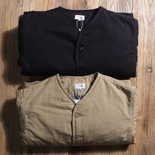 复古军事冬季无领棉衣男绗缝防水保暖内胆日系工装外套男潮