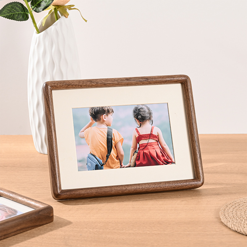 Solid Wood Mortise and Tenon Rounded Corner Photo Frame Display Stand with Walnut Texture, 6/8/ 12inch Photo Frame for Home Use, No-Drill Wall Mount Solid Wood Mortise and Tenon Rounded Corner Photo Frame Display Stand with Walnut Texture, 6/8/ 12inch Photo Frame for Home Use, No-Drill Wall Mount