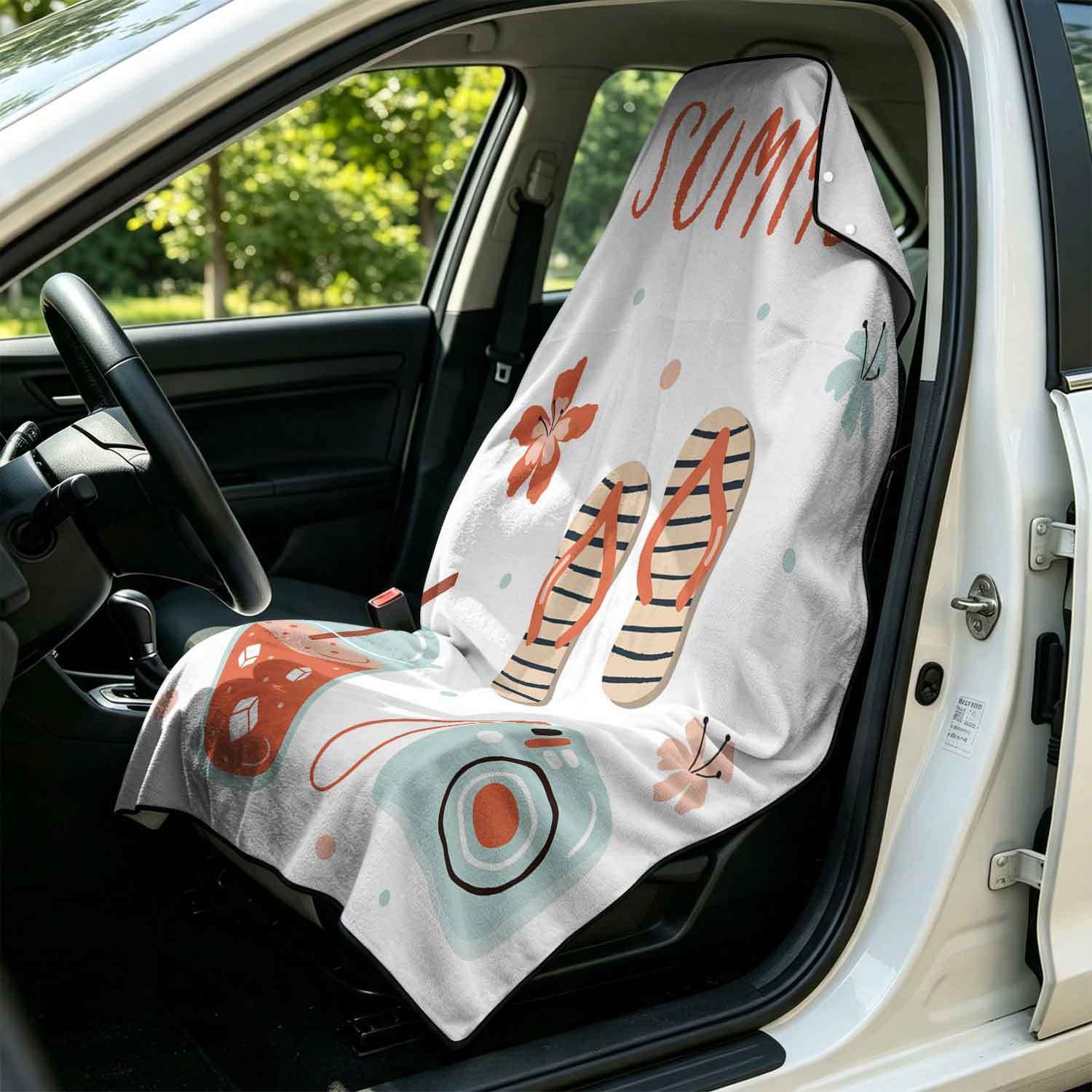 Summer bath towel and car seat cover 2-in-1, ultra-fine fiber outdoor beach and car dual-use universal seat cushion