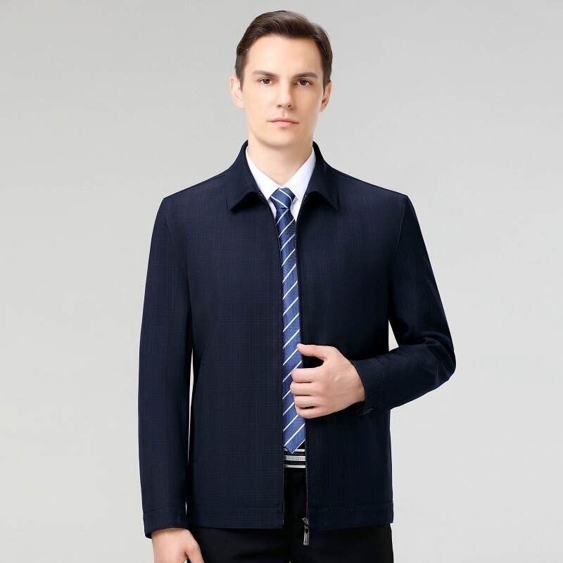 Genuine Brand High-End Wool Jacket for Middle-Aged and Elderly Men, Business Casual Jacket, Large Size Zip-Up Dad Coat