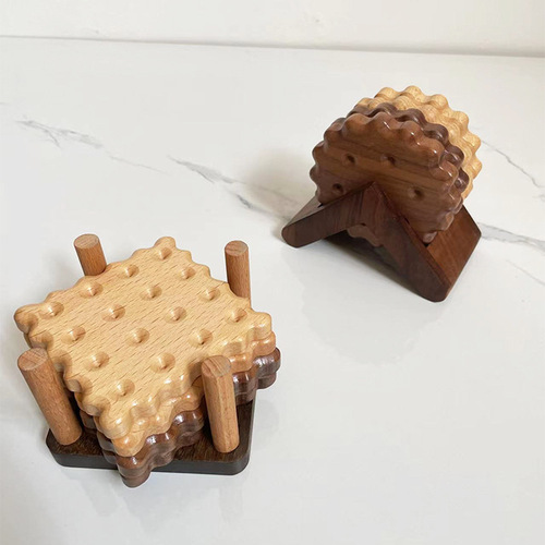 Creative biscuit solid wood coaster, wood color tea coaster, mug, milk cup, coffee coaster, coaster insulation pad