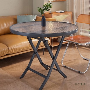 Folding Table for Rental Housing, Home Dining Table, Simple Dining Table, Round Table, Square Table, Trendy Water-Pattern Glass Balcony Small Tea Table