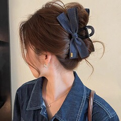 韓国風リボンヘアピン、高級デニムグリッパー、シャーククリップ、髪量が多く後頭部にヘアピースをまとめる大きなヘアピース