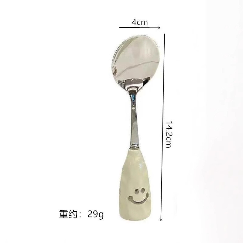 ステンレスナイフフォークスプーン高颜値不规则手握り感クリーム笑颜ハンドル洋食ナイフフォークスプーンデザートフォークスプーン|undefined