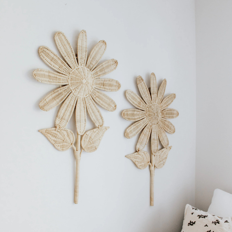Viento nórdico tejido a mano de caña girasol flores de pared decoración de pared decoración de pared decoración de pared