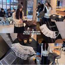 日韩森女系蕾丝刺绣镂空系带屁帘四季叠穿洋气时尚围裙式超短半裙