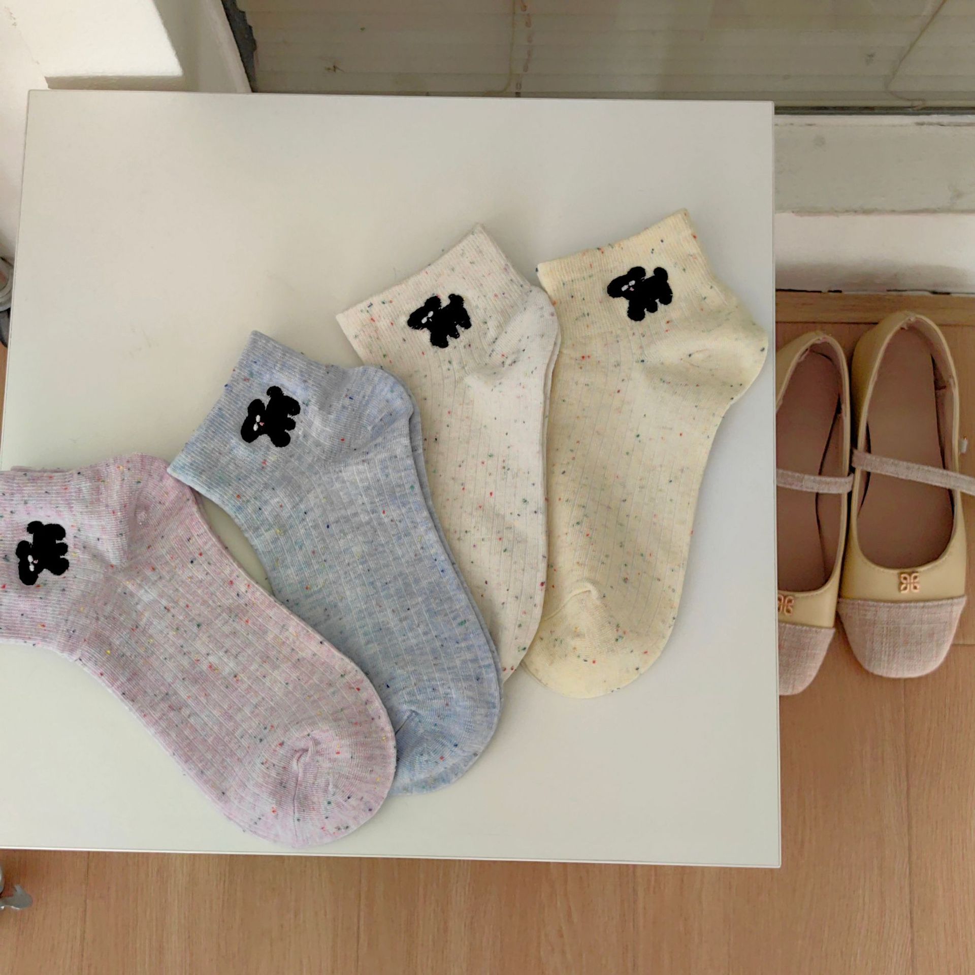 襪子女刺繡小貓短筒襪點子紗船襪ins潮百搭休閒韓版學生襪卡通襪