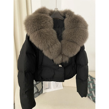 冬季新款女式短款时尚保暖羽绒服小个子洋气超大真狐狸毛领外套