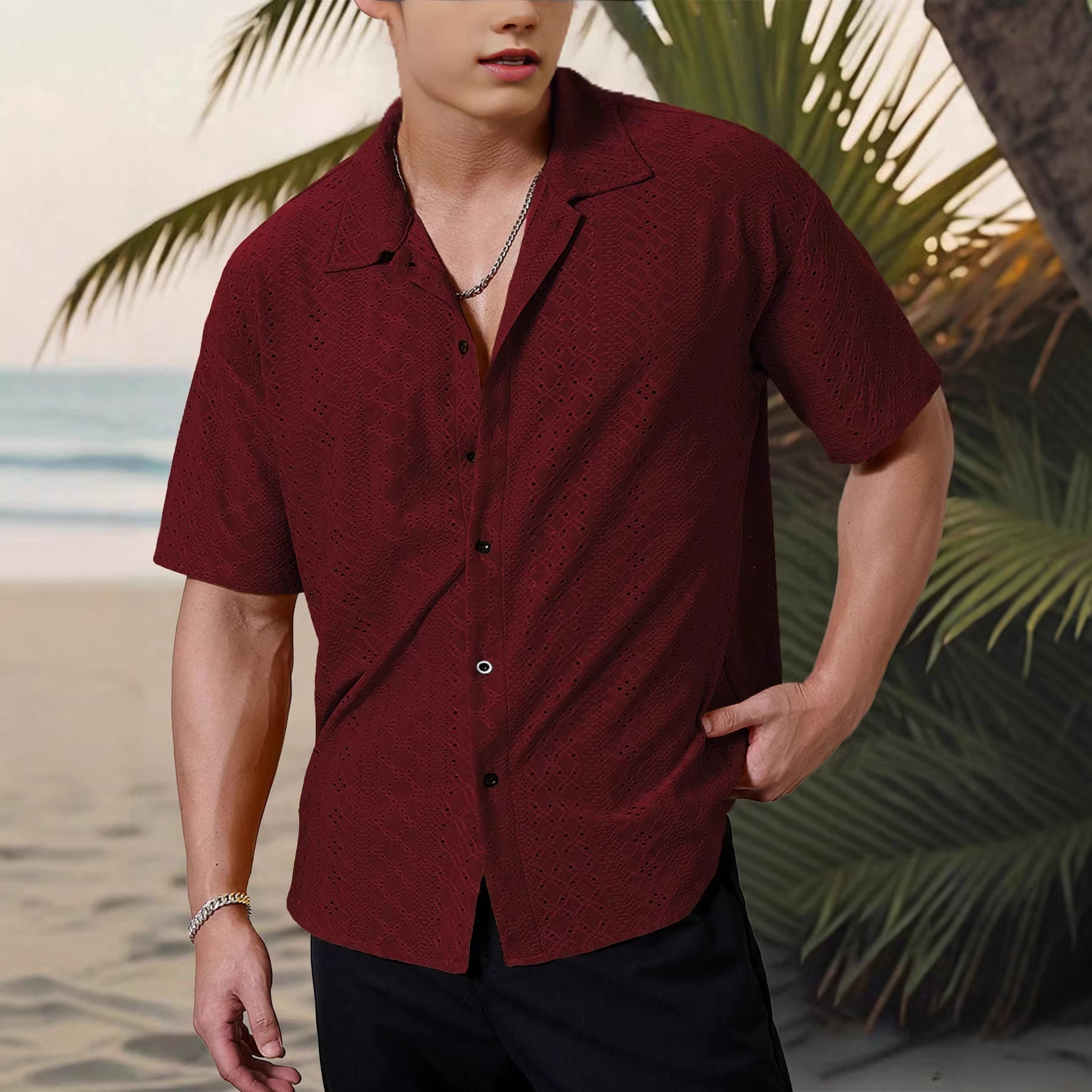 Men's Summer Resort Shirt Short Sleeve - Breathable Button-Up Open Front Shirt For Beach & Commute (S-Xxl, Lightweight & Vintage Style)_voghion.com