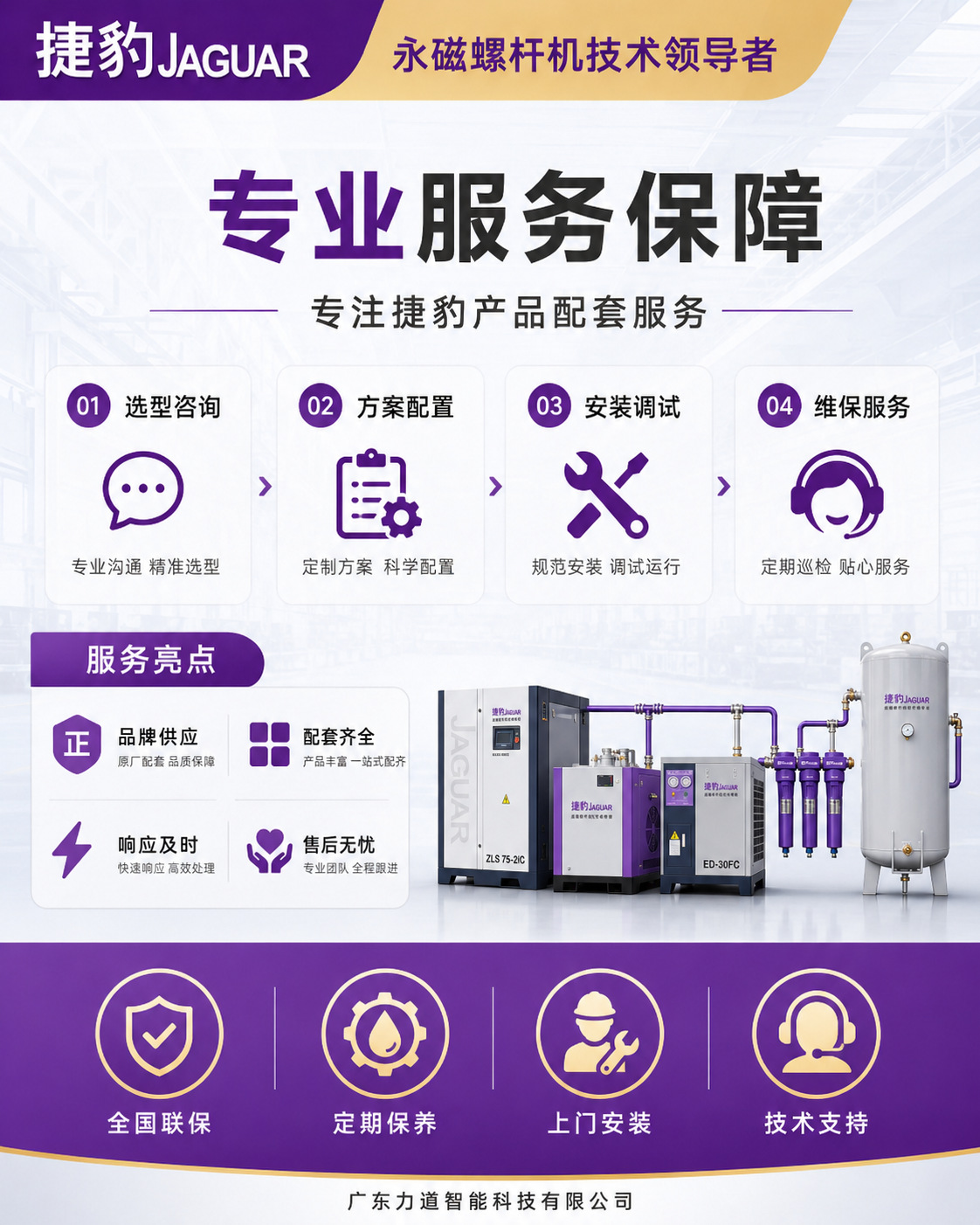 Foshan Jaguar Air Compressor Et-907.5Kw/10Hp Piston Air Compressor Small Displacement Silent Operation