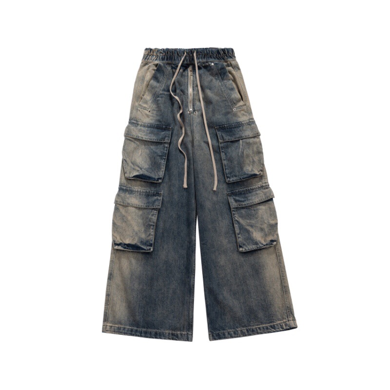 Rick Owens Jeans Wide Leg Cargo Gradient Washed Blue