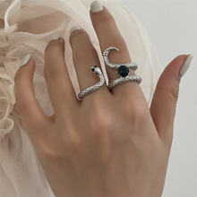 冷淡風蛇形連體戒 小眾設計時髦感情侶開口可調節雙指環 輕奢手飾