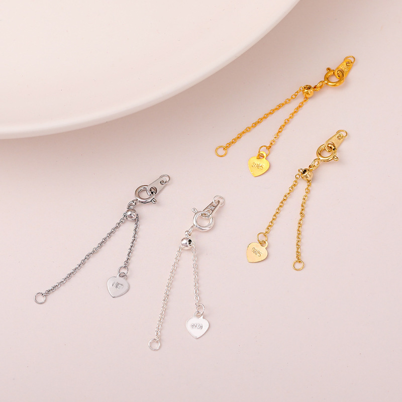 925 Stamped Copper Gold-Plated Silicone Adjustable Extension Chain DIY Beaded Pearl Bracelet Necklace Connecting Chain Tail Chain