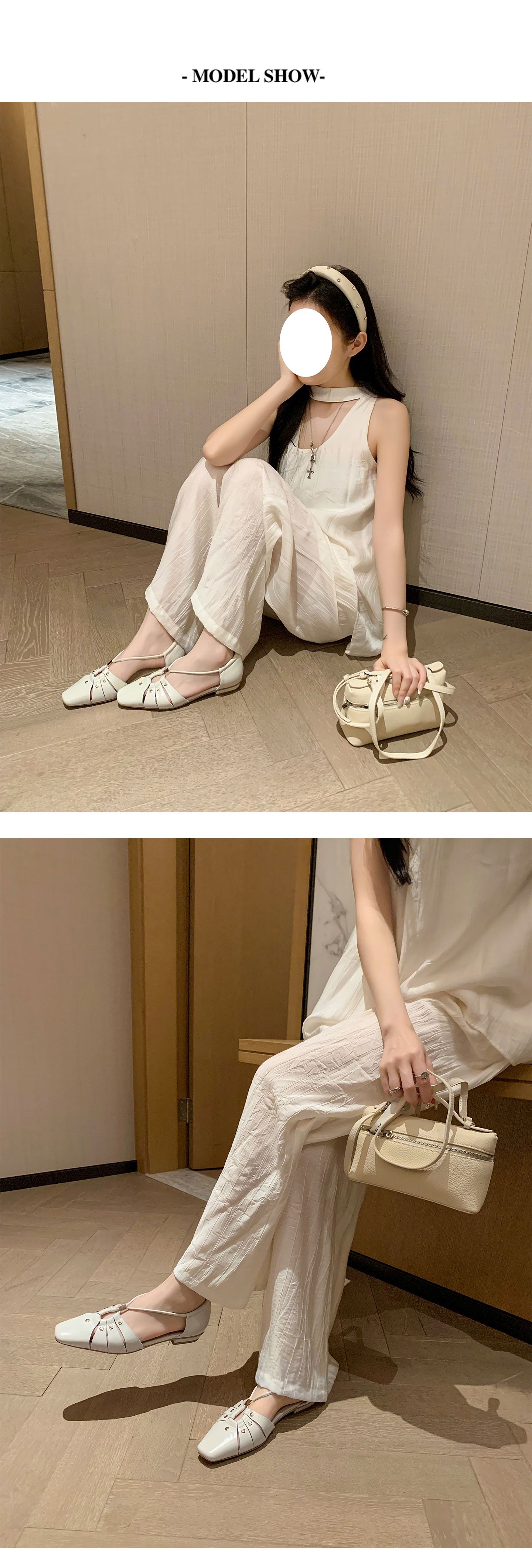 Dép sandal nữ da cừu đinh tán mũi kín gót kín phong cách Hàn Quốc đế bệt — đen chi tiết 4