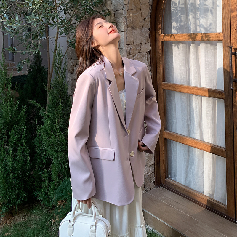 香芋紫小西装女2025年春秋季新款韩版休闲宽松显瘦气质小西服外套|undefined
