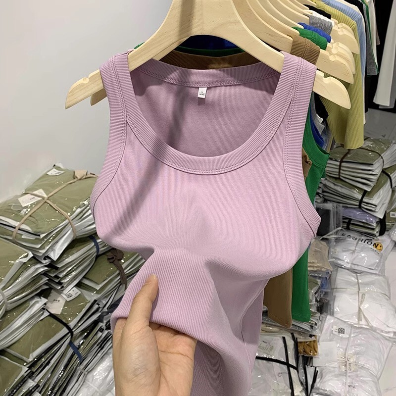 Dropshipping Purple I-Shaped Sling Outer Wear Summer U-Neck Pure Desire Threaded Cotton Sports Vest Women's Sleeveless Top