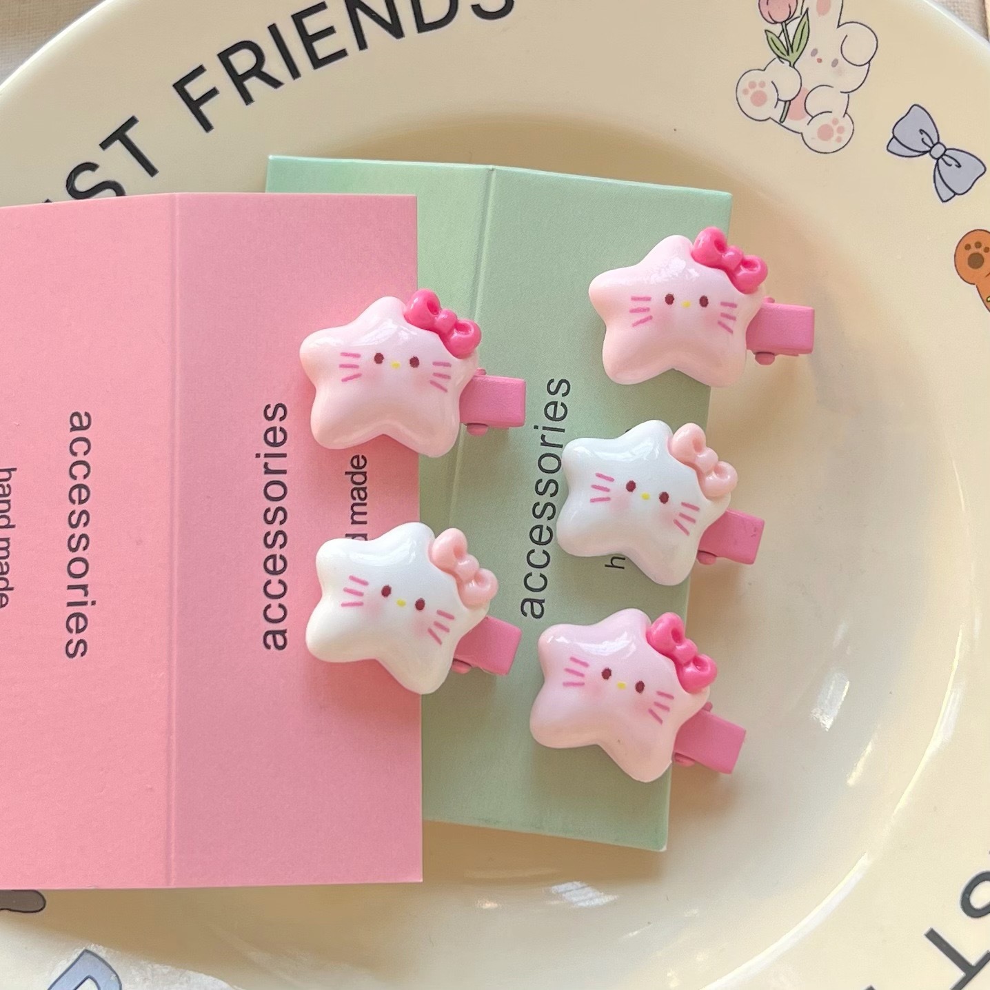 Milk-Colored Cat Five-Pointed Star Hairpin Cute and Sweet Hair Clip Girly Versatile Cartoon Star Hair Accessory for Children