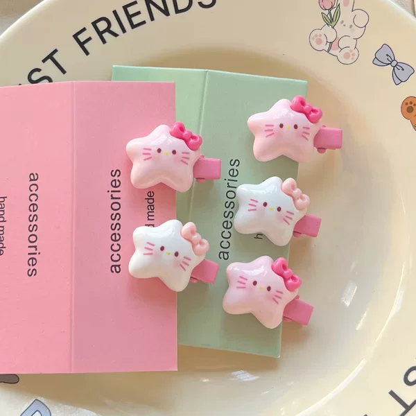 Milk-Colored Cat Five-Pointed Star Hairpin Cute and Sweet Hair Clip Girly Versatile Cartoon Star Hair Accessory for Children