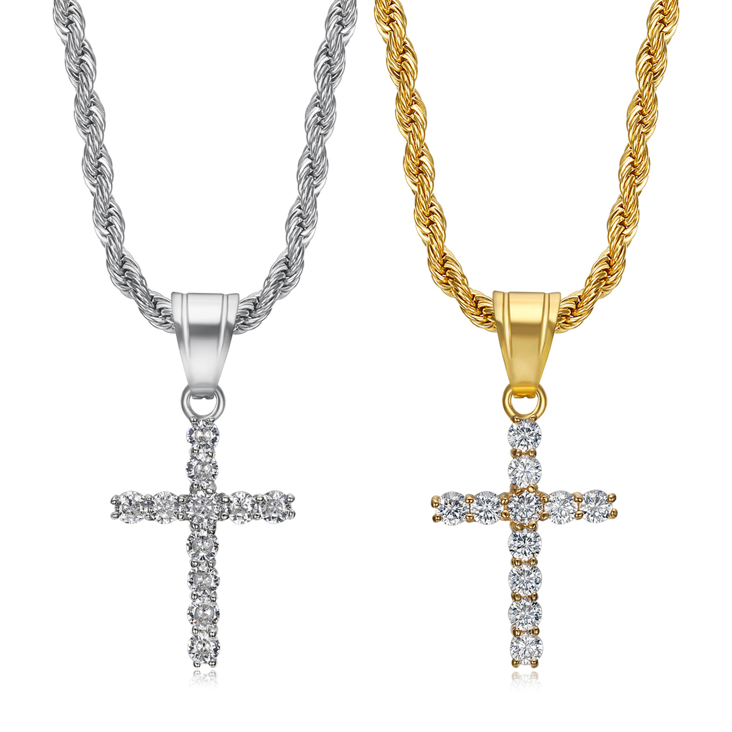 Pendant, Chain Jewelry Making Type 18K Gold Plated Plating Material Zircon Inlay Material Hip-Hop Cross Titanium Steel Plating Zircon 18K Gold Plated Men's
