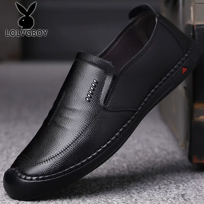 Shoes for leather shoes, men's summer breathable non-slip work casual footwear for leisure, genuine leather, soft sole
