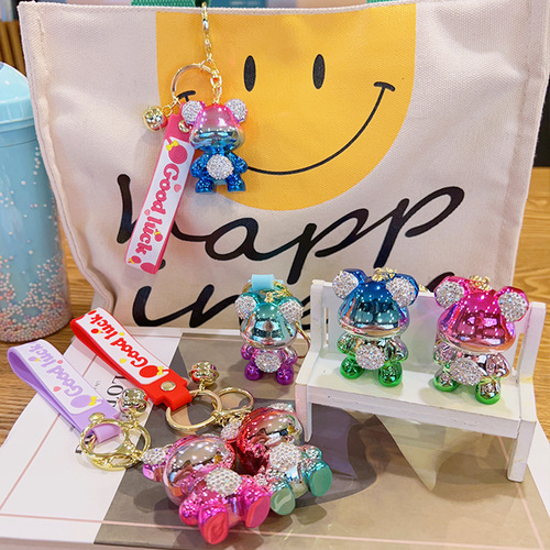 Electroplated diamond-encrusted violent bear keychain pendant wholesale cute school bag doll doll internet celebrity couple pendant jewelry